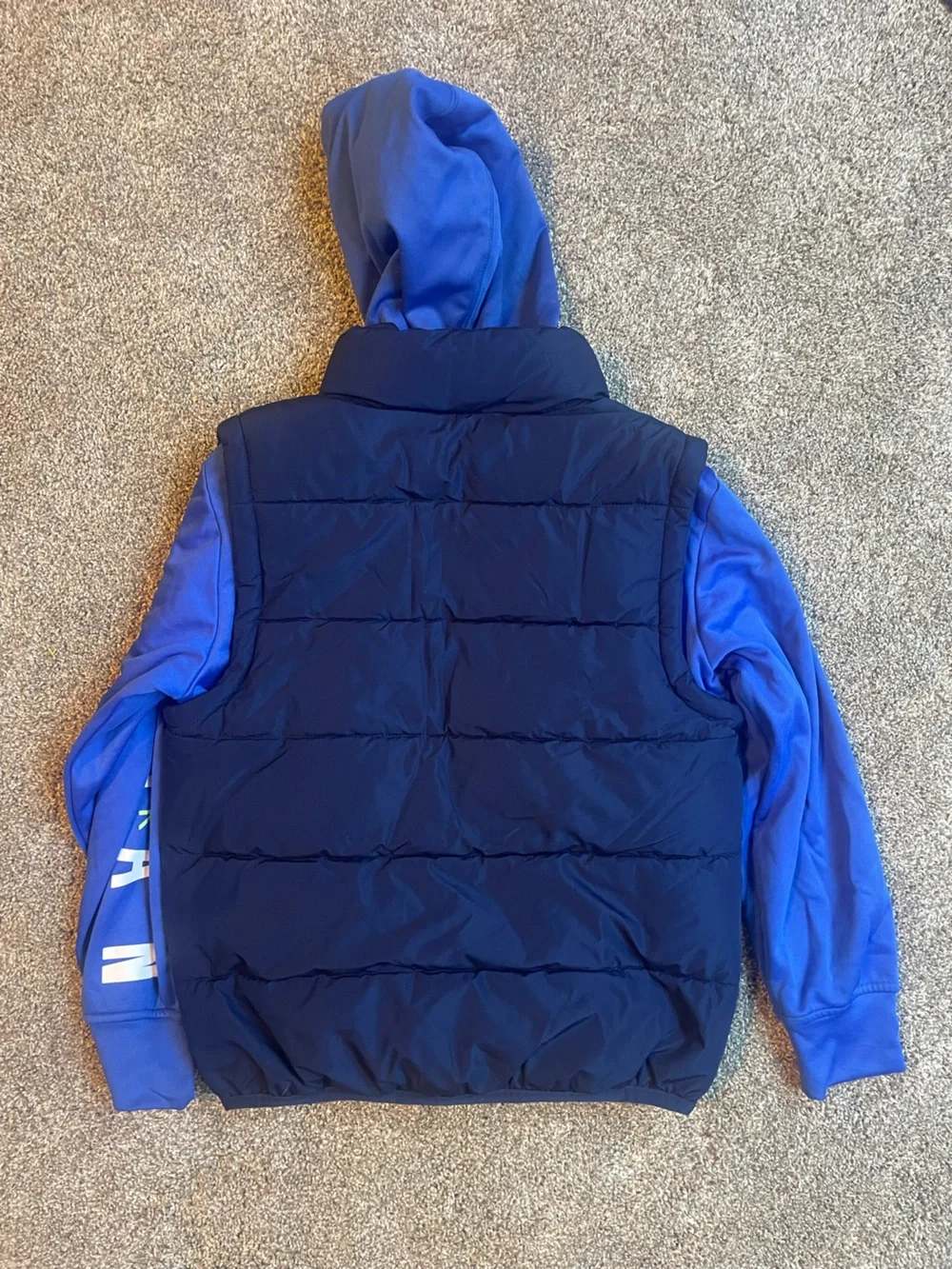 Air Jordan Kids' Navy & Royal Blue Puffer Vest with Hoodie Size Small 8-10
